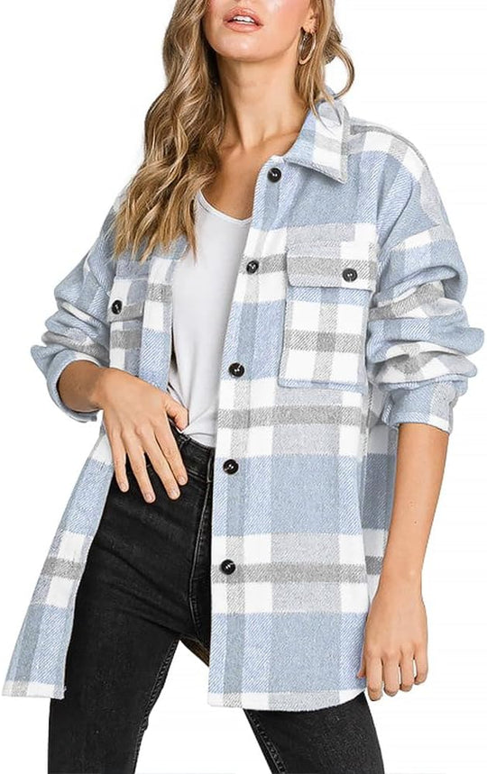 Izzie – Oversized Plaid Button-Up Shacket for Women
