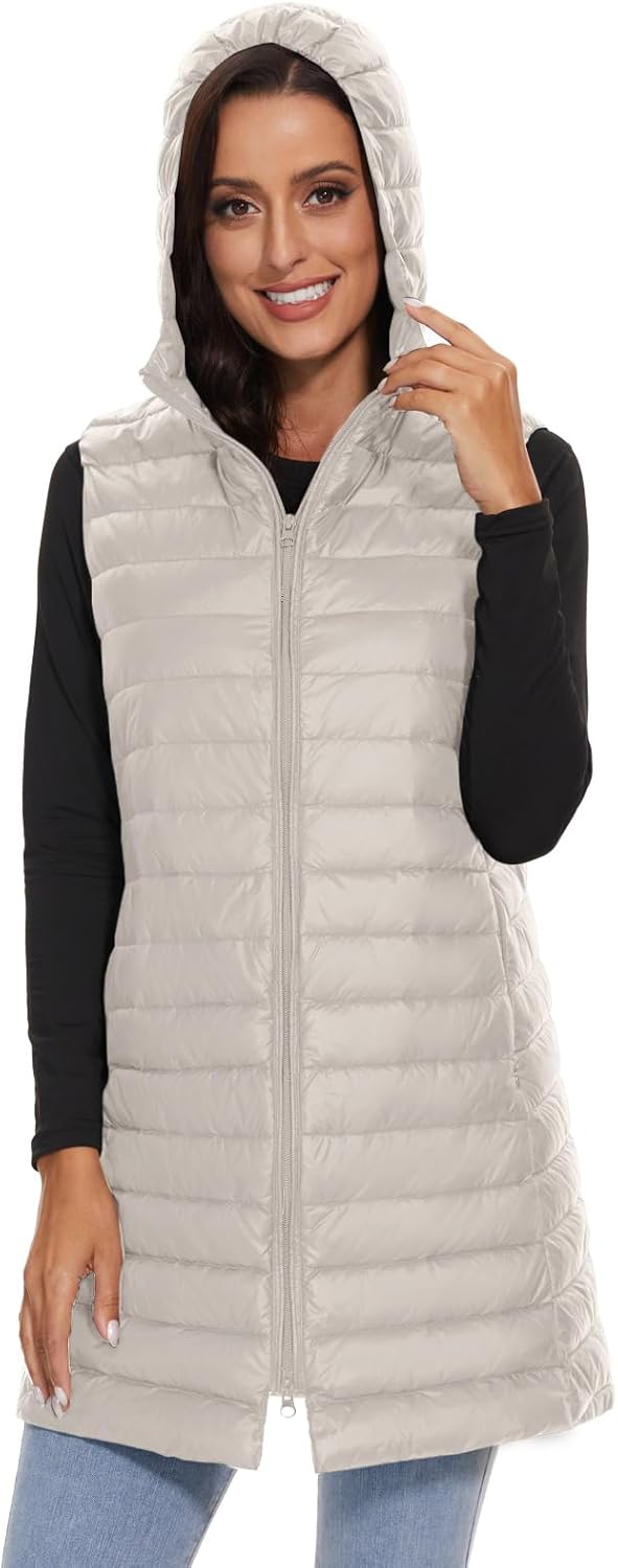 Jaimee – Long Hooded Down Puffer Vest for Women