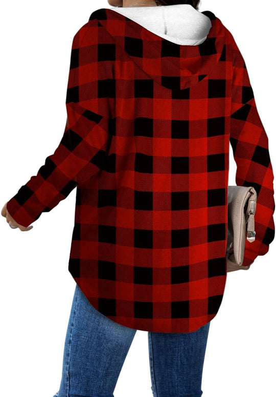 Addie – Plaid Hoodie Long-Sleeve Top for Women