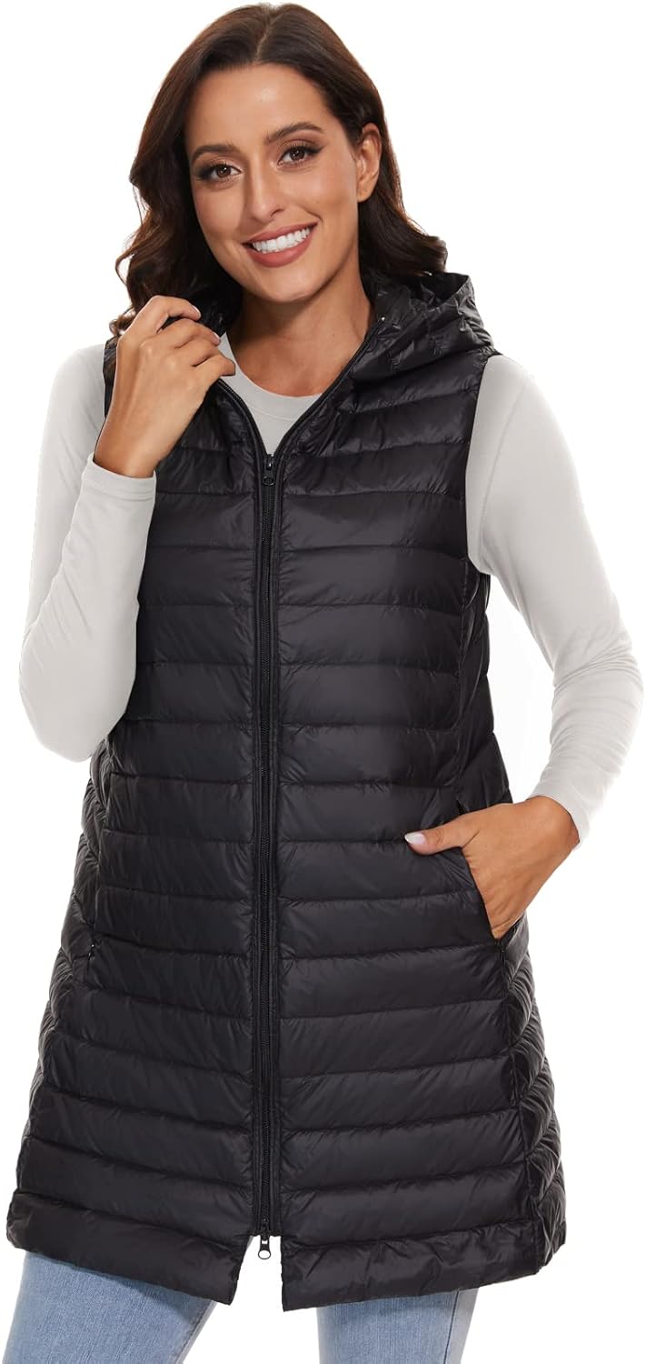 Jaimee – Long Hooded Down Puffer Vest for Women
