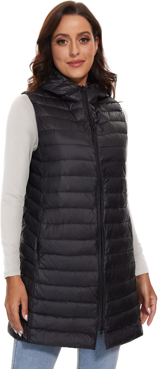 Jaimee – Long Hooded Down Puffer Vest for Women