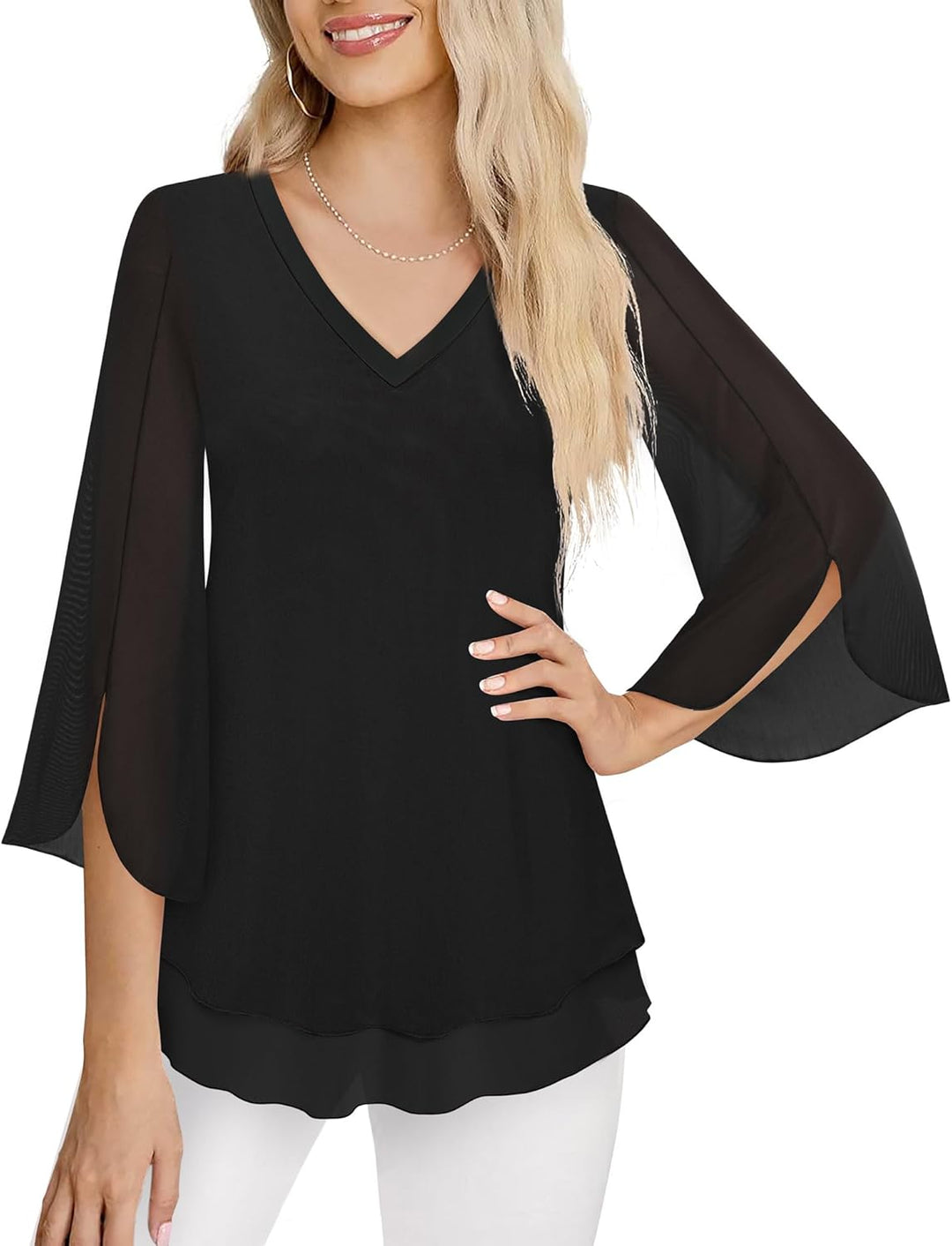 Justitia – Flowy 3/4 Sleeve Chiffon Blouse for Women
