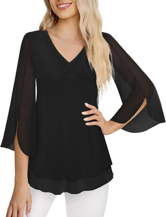 Justitia – Flowy 3/4 Sleeve Chiffon Blouse for Women
