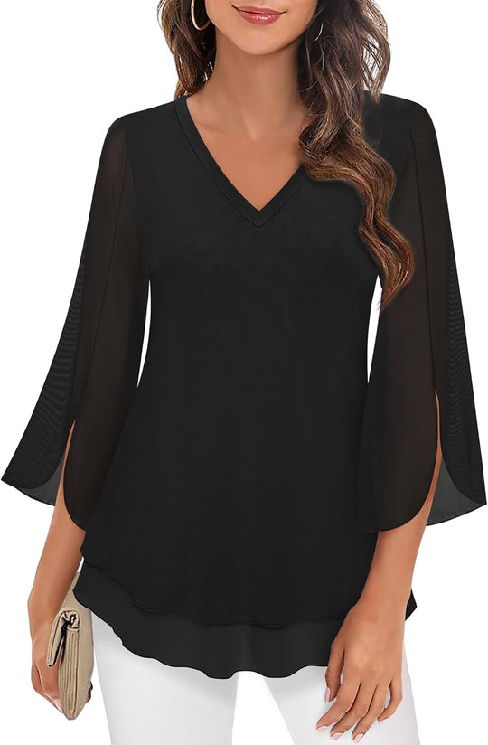 Justitia – Flowy 3/4 Sleeve Chiffon Blouse for Women