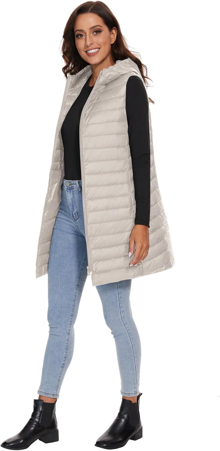 Jaimee – Long Hooded Down Puffer Vest for Women