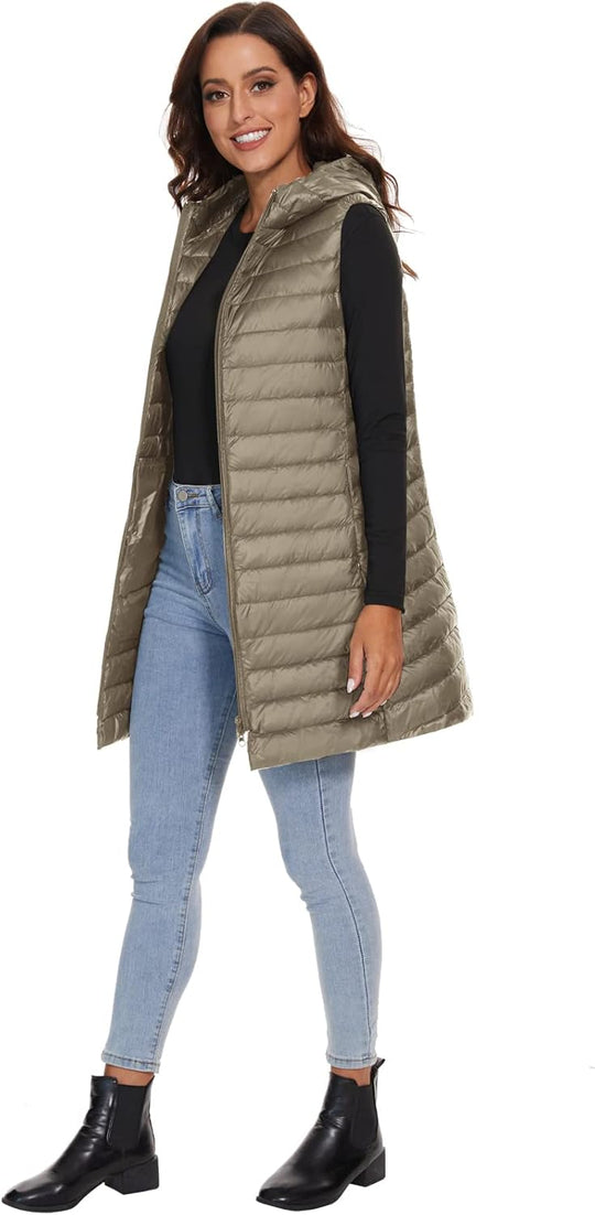 Jaimee – Long Hooded Down Puffer Vest for Women