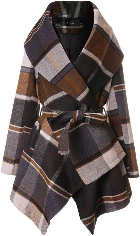 Lexie – Belted Plaid Wrap Coat for Women