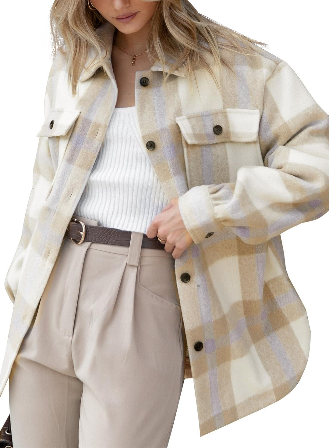 Izzie – Oversized Plaid Button-Up Shacket for Women