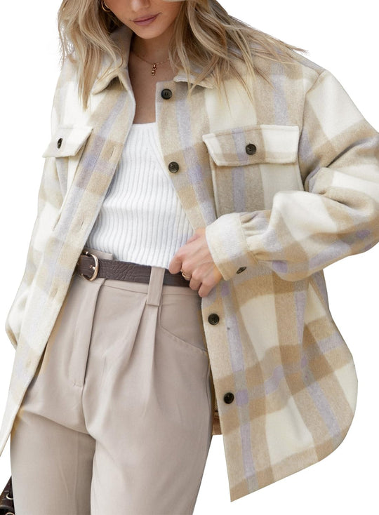 Izzie – Oversized Plaid Button-Up Shacket for Women