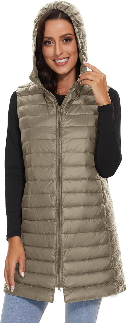 Jaimee – Long Hooded Down Puffer Vest for Women