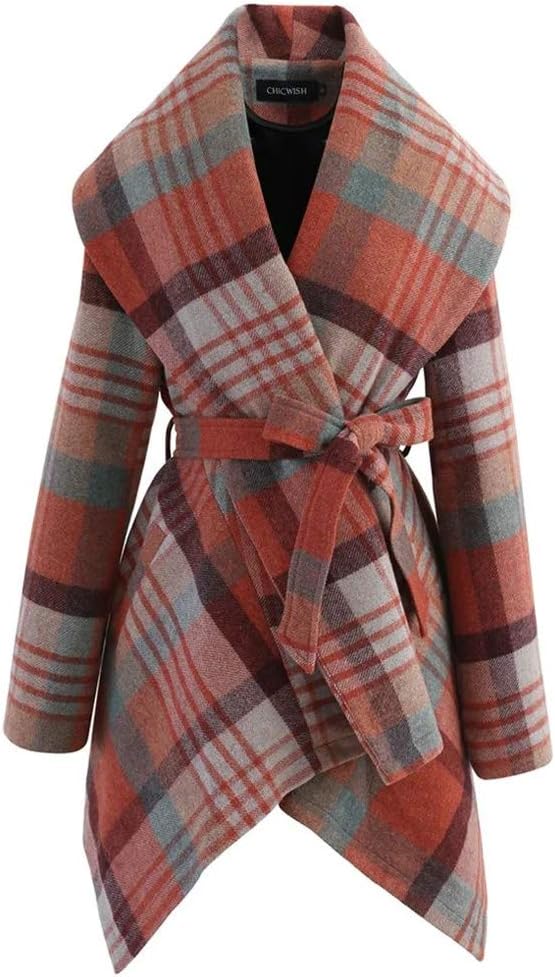 Lexie – Belted Plaid Wrap Coat for Women
