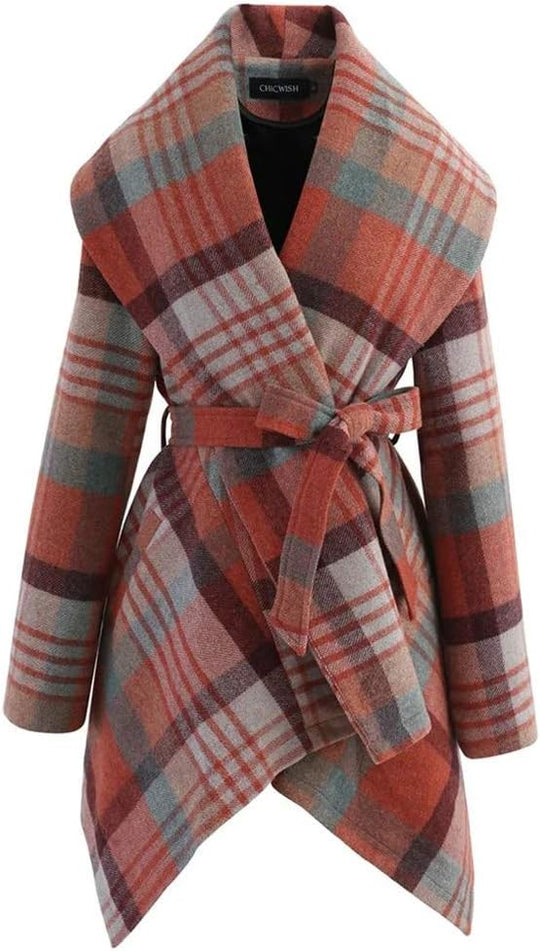 Lexie – Belted Plaid Wrap Coat for Women