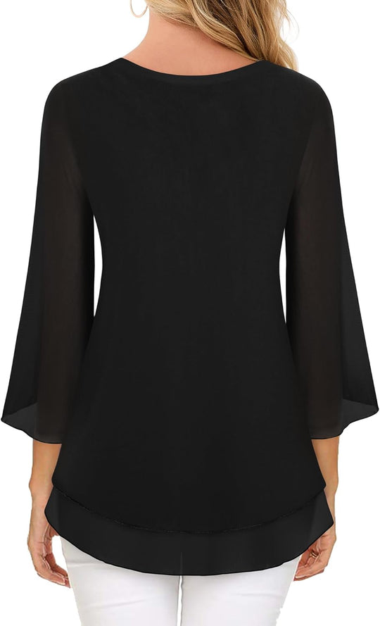 Justitia – Flowy 3/4 Sleeve Chiffon Blouse for Women