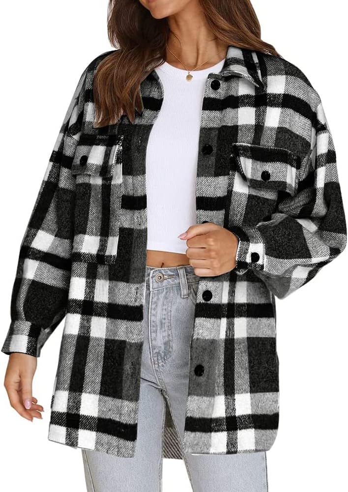 Izzie – Oversized Plaid Button-Up Shacket for Women