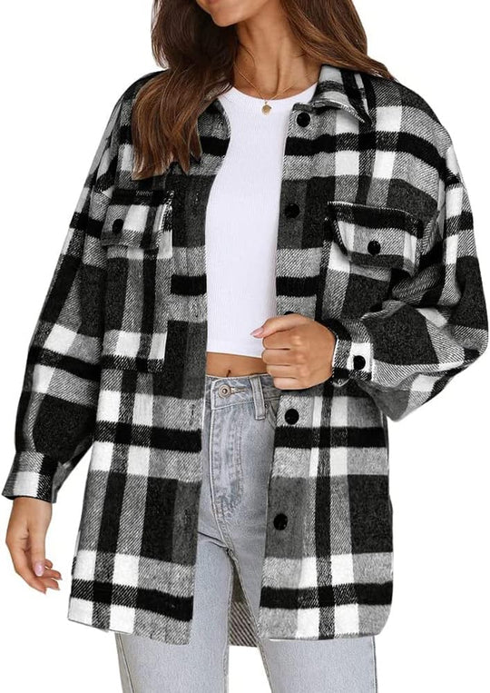 Izzie – Oversized Plaid Button-Up Shacket for Women