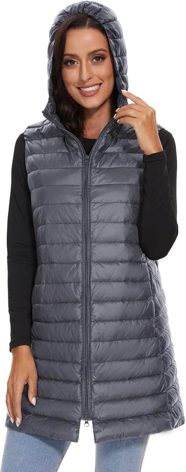 Jaimee – Long Hooded Down Puffer Vest for Women