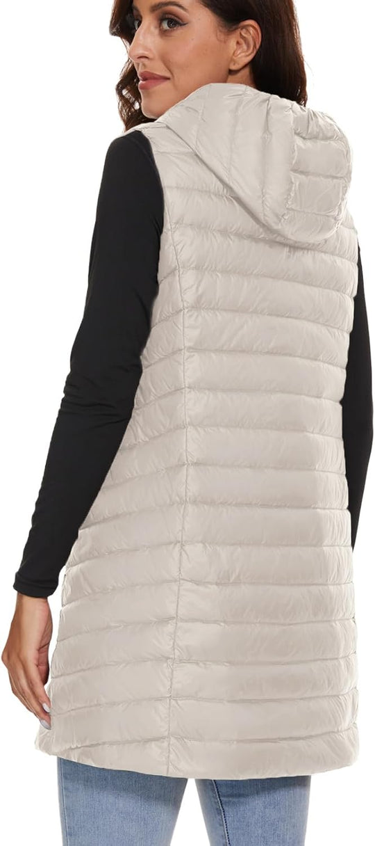 Jaimee – Long Hooded Down Puffer Vest for Women