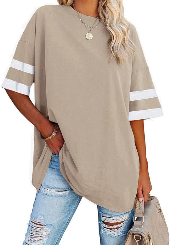 Graciella – Casual Striped Sleeve Oversized Tee for Women