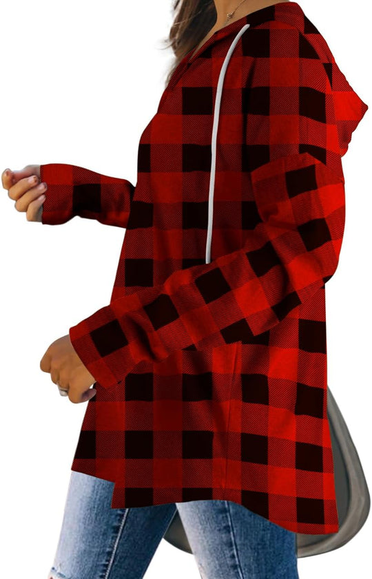 Addie – Plaid Hoodie Long-Sleeve Top for Women