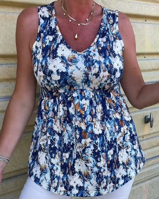Gabrielle - Floral Print Sleeveless Blouse for Women