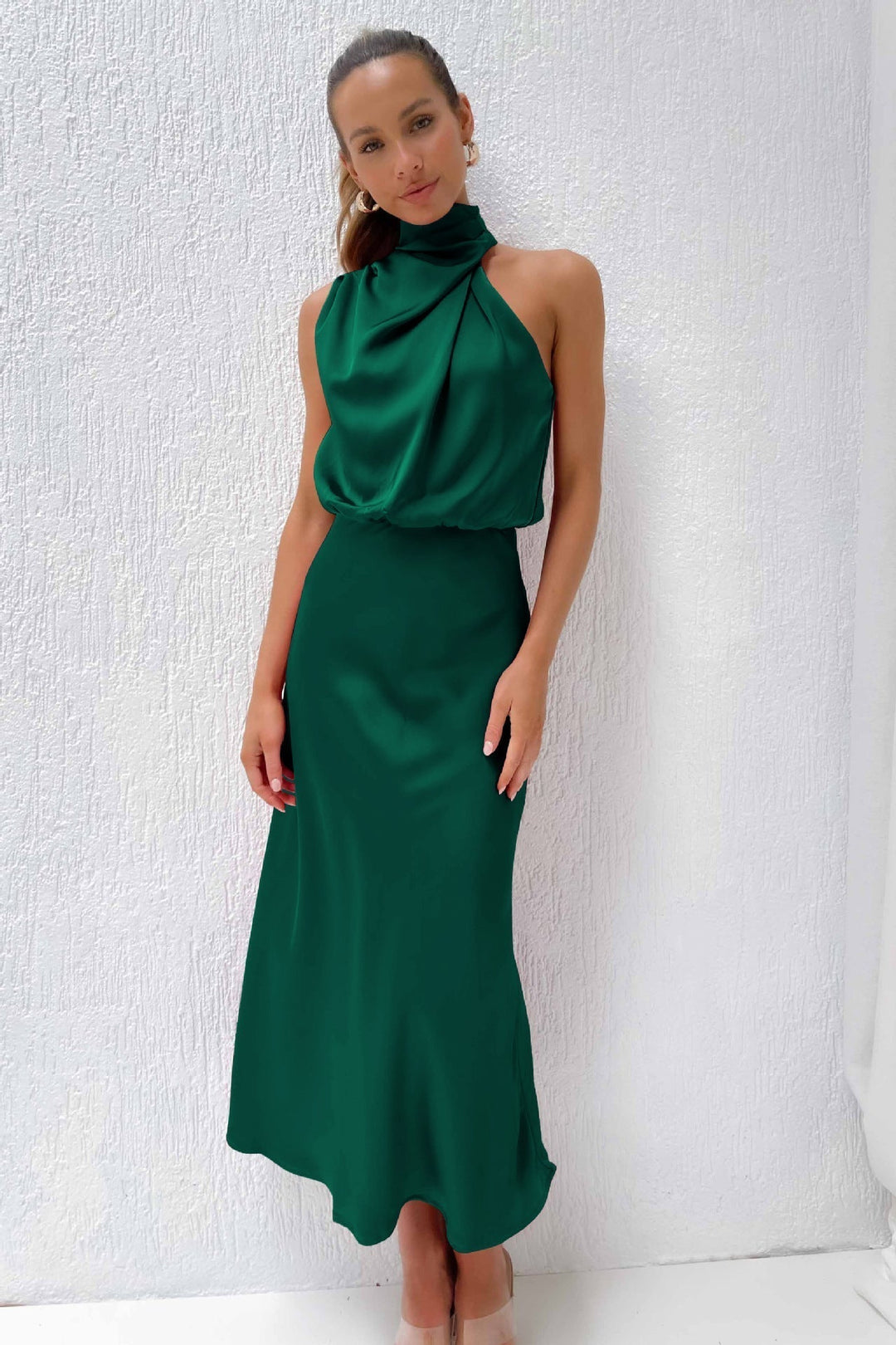 Cirelle – Cowl Neck Satin Midi Dress for Women
