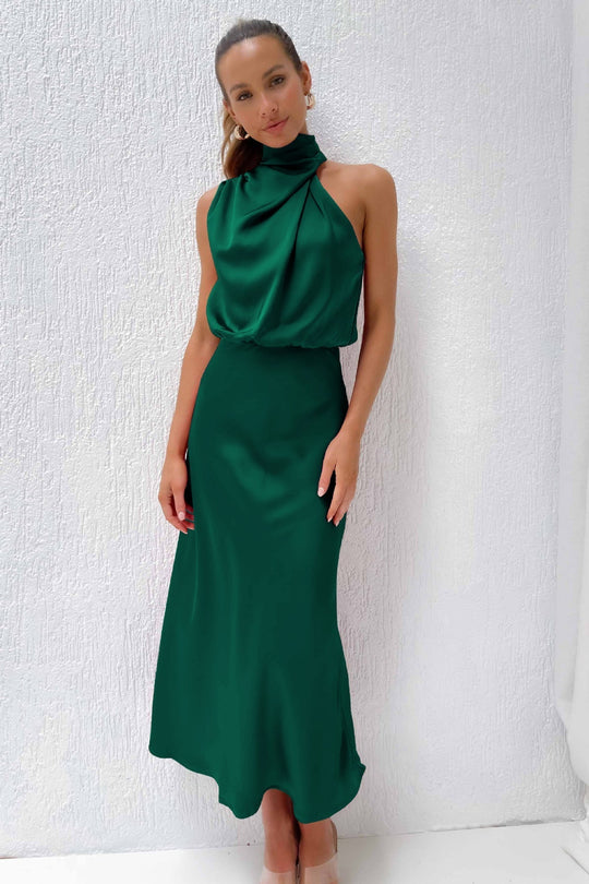 Cirelle – Cowl Neck Satin Midi Dress for Women