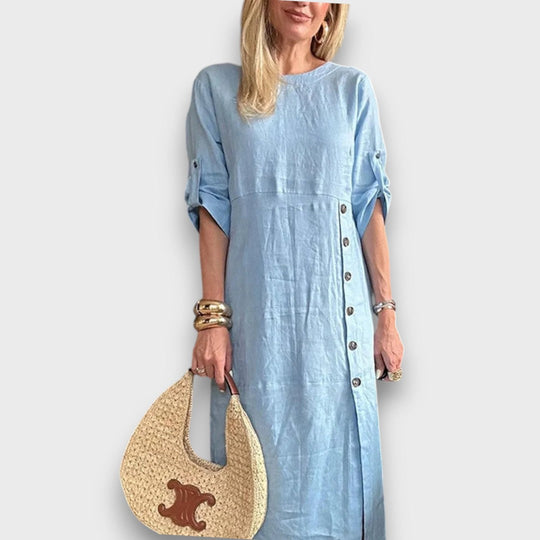 Eliane – Lightweight Linen Dress with Button Placket