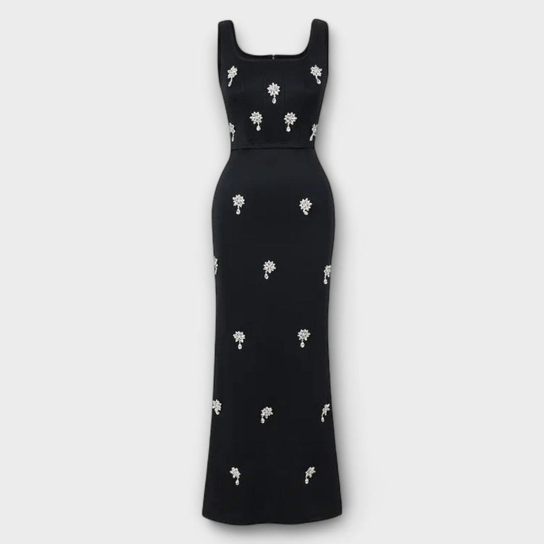 Aviane – Black Ensemble with Pearl Zipper Top and Skirt
