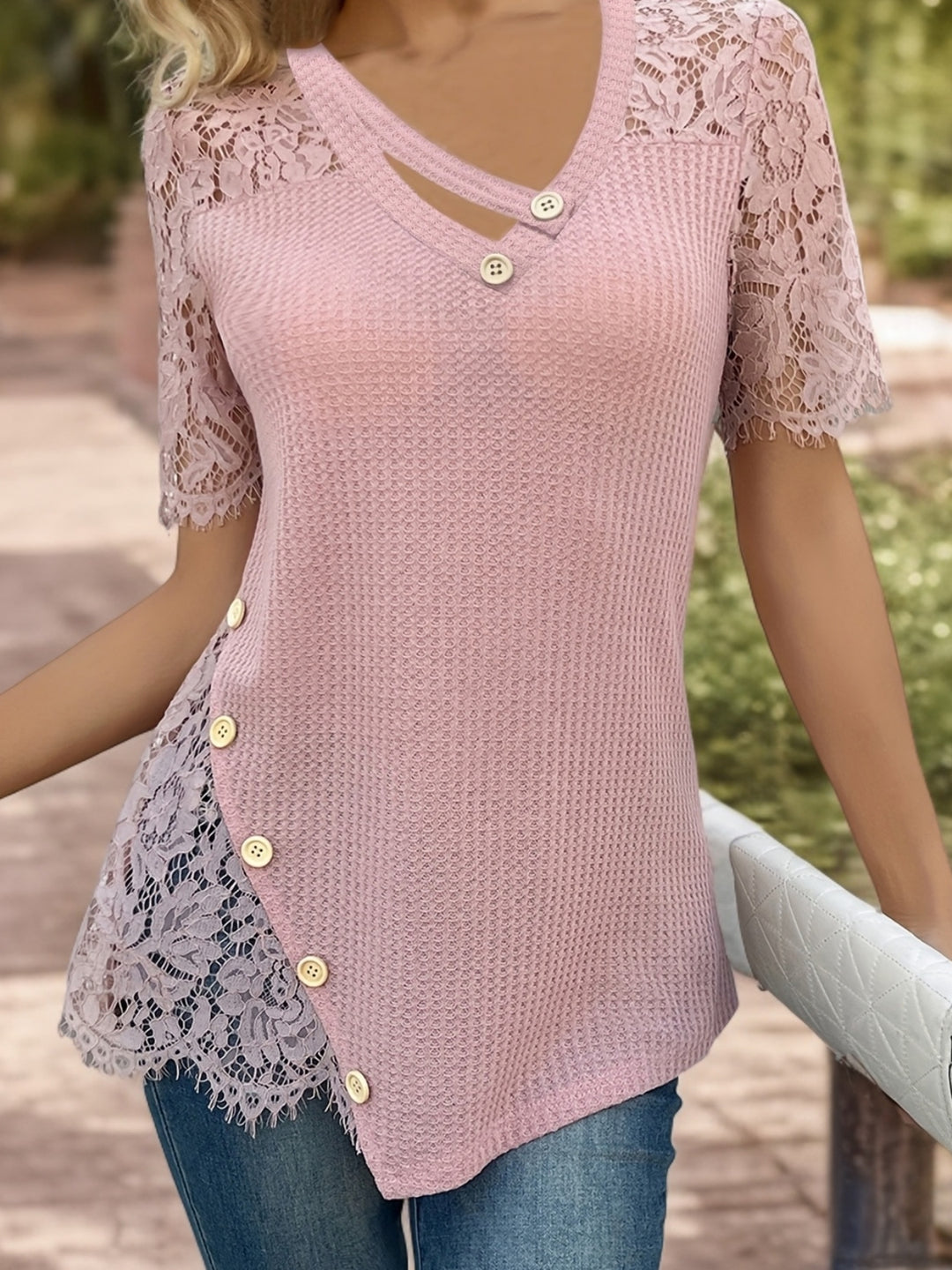 Elise – Lace Button Detail Summer Blouse for Women