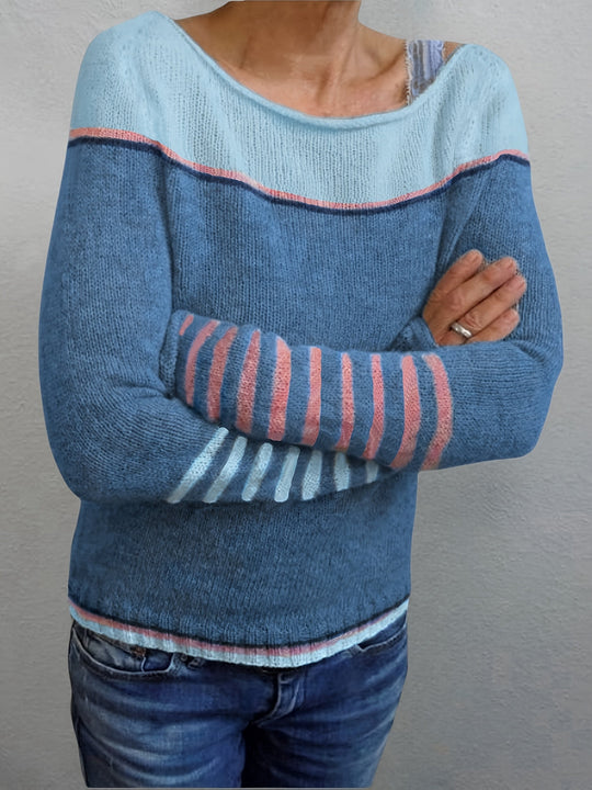 Celia – Off-Shoulder Striped Knit Sweater for Women