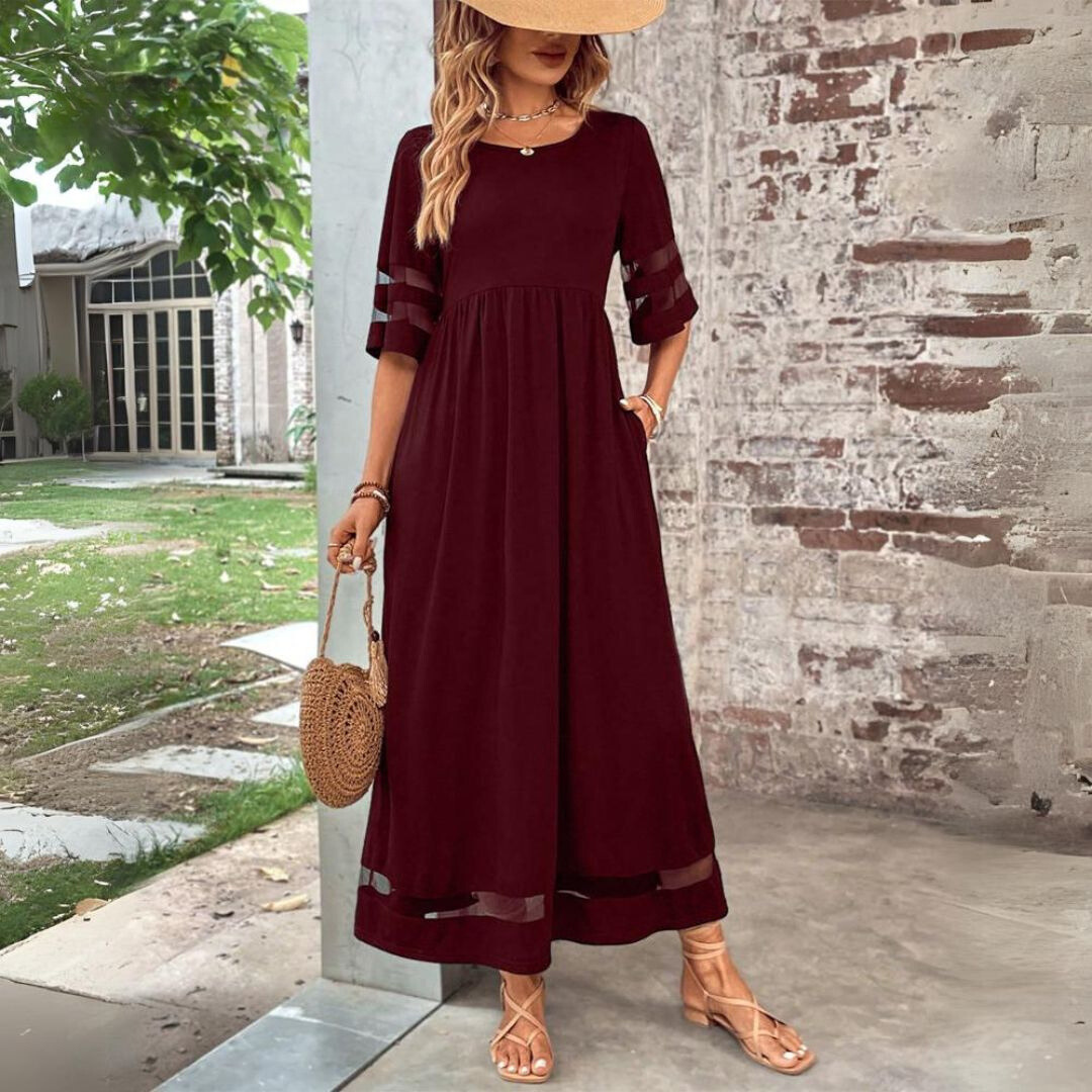 Alverra – Sheer Trim Elegant Maxi Dress