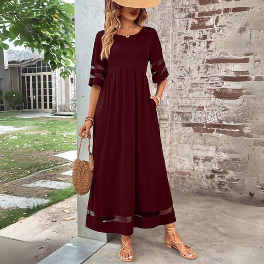 Alverra – Sheer Trim Elegant Maxi Dress