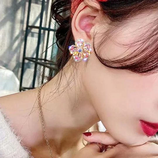 Lourna – Pink Blossom Crystal Stud Earrings