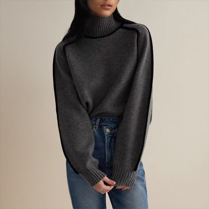 Candy – Contrast Trim Turtleneck Sweater for Women