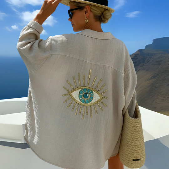 Margo – Embroidered Eye Linen Cover-Up for Women