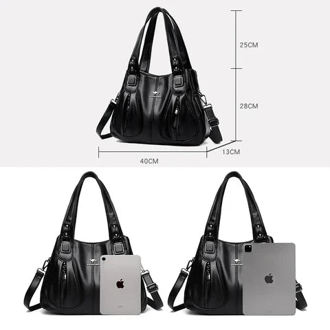 Goldie – Elegant Multi-Pocket Leather Shoulder Bag for Women