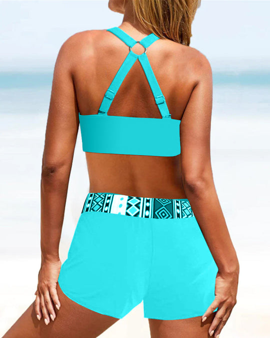 Fyokla  – Tribal Print Sports Tankini with Swim Shorts