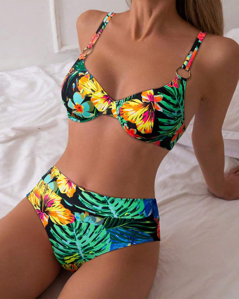 Regina – Tropical Garden High-Waist Bikini Set