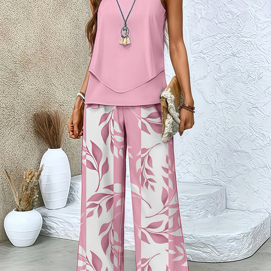 Ashtine – Sleeveless Leaf-Print Lounge Set for Women
