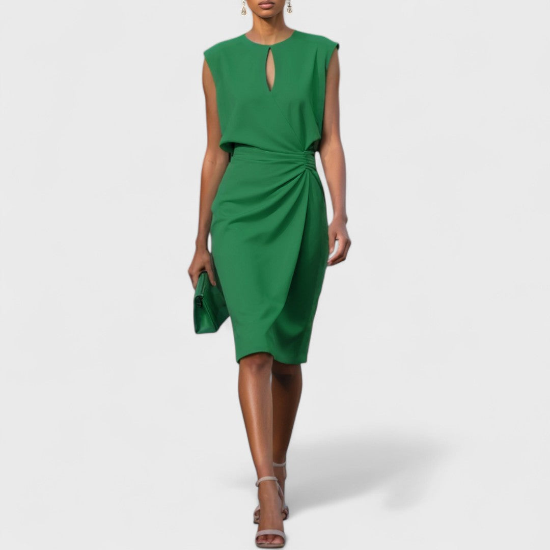 Davina – Sophisticated Sleeveless Ruched Midi Dress for Women