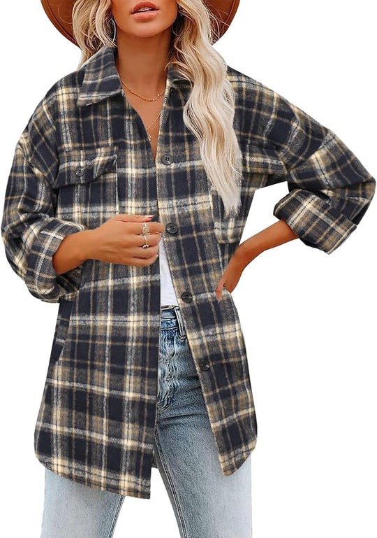 Izzie – Oversized Plaid Button-Up Shacket for Women
