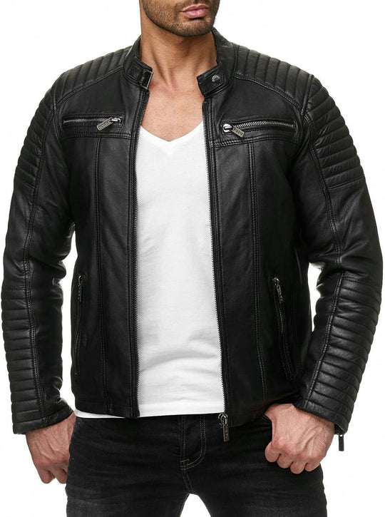 Enzo – Classic Faux Leather Biker Jacket for Men