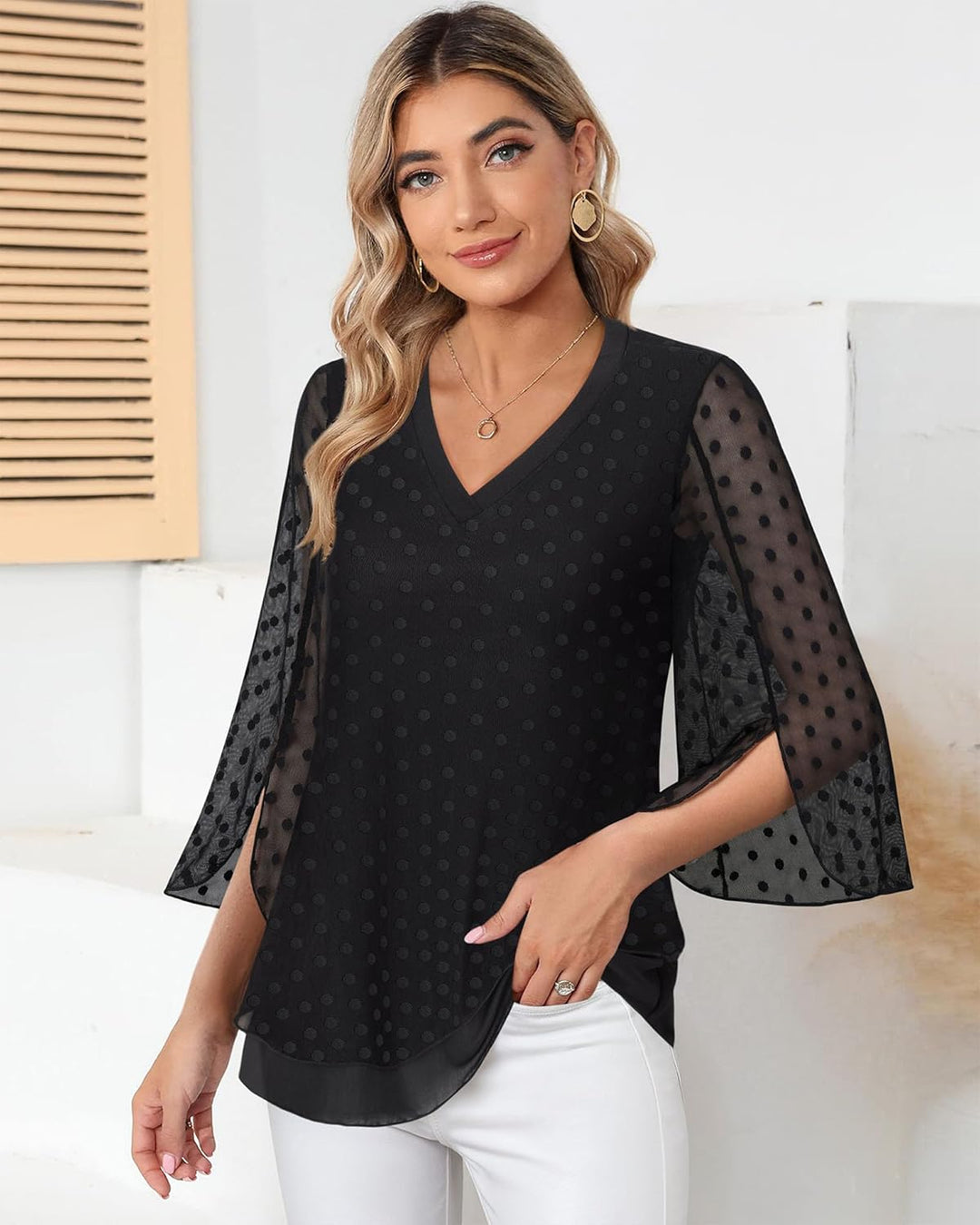 Justitia – Flowy 3/4 Sleeve Chiffon Blouse for Women