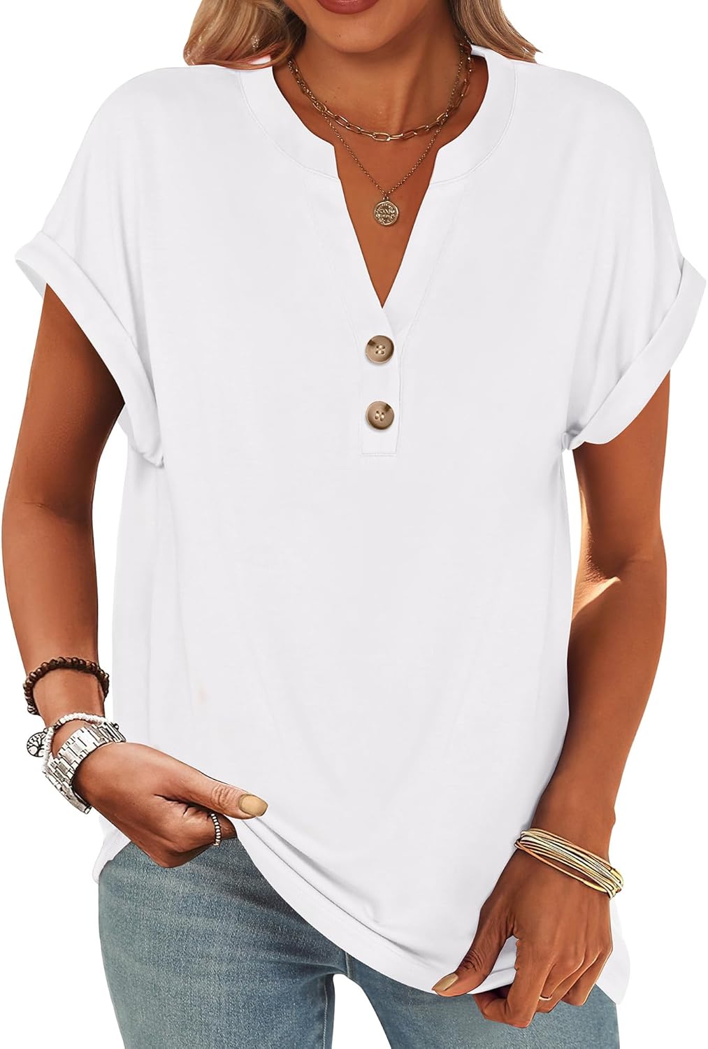 Tasha – Button-Down V-Neck Casual Top for Women