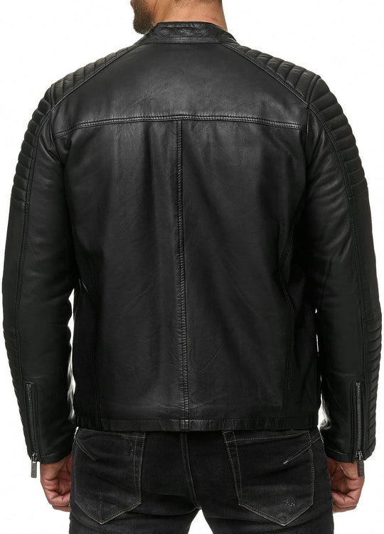 Enzo – Classic Faux Leather Biker Jacket for Men
