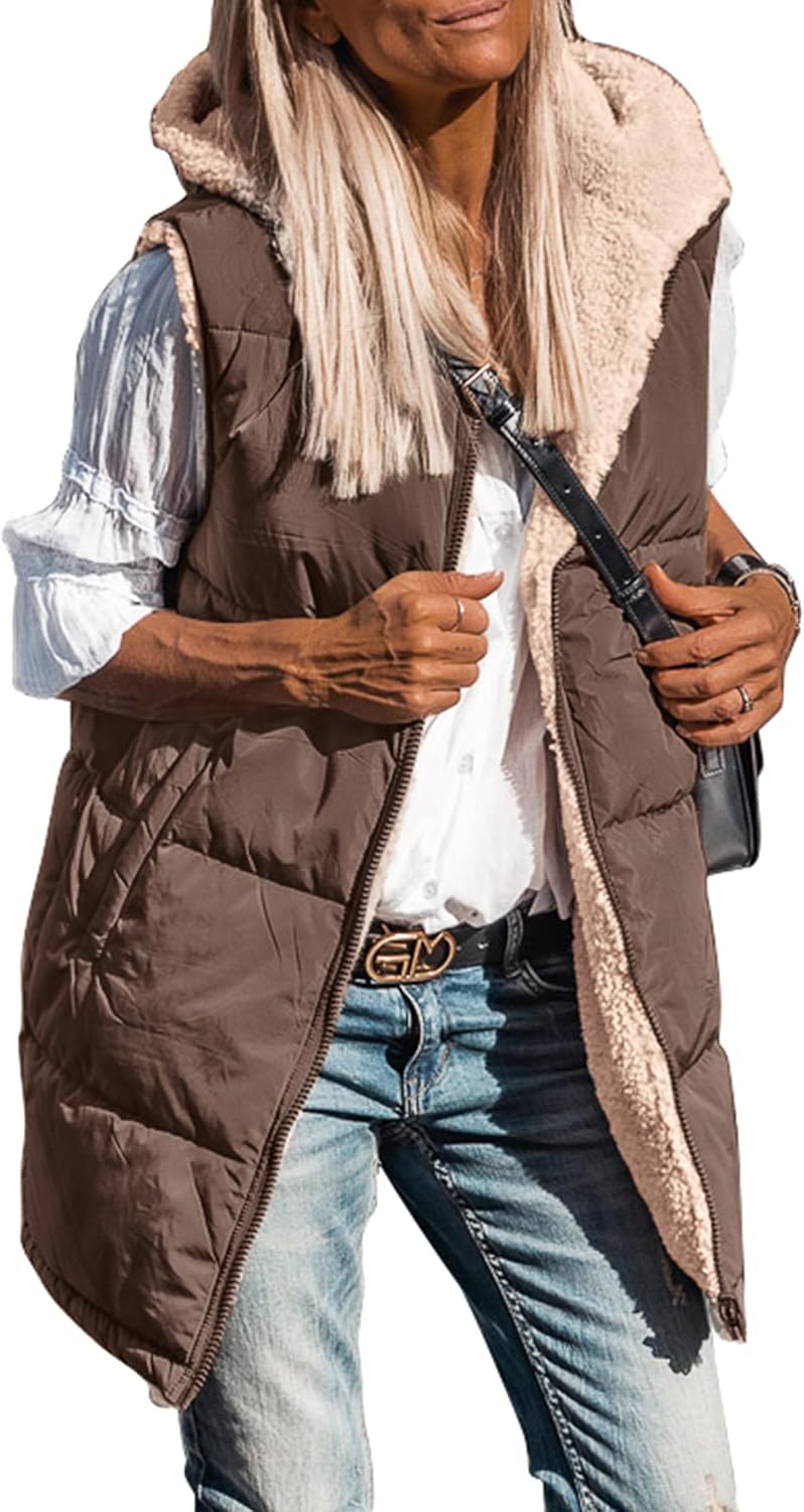 Kayleigh – Long Hooded Puffer Vest for Women