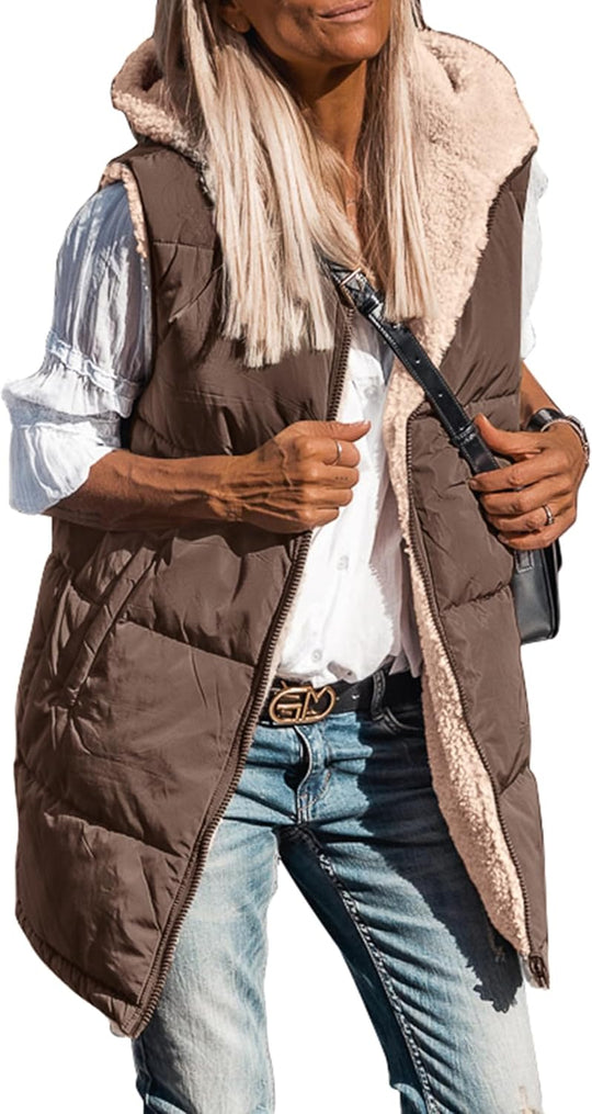 Kayleigh – Long Hooded Puffer Vest for Women