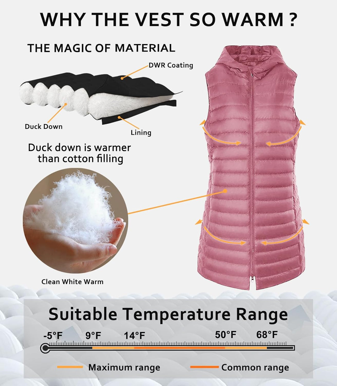 Jaimee – Long Hooded Down Puffer Vest for Women