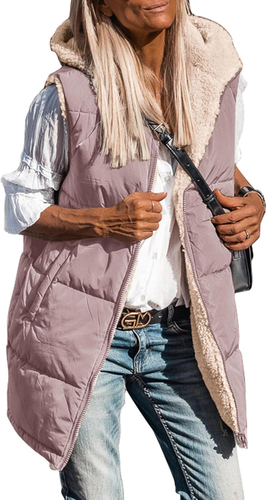 Kayleigh – Long Hooded Puffer Vest for Women