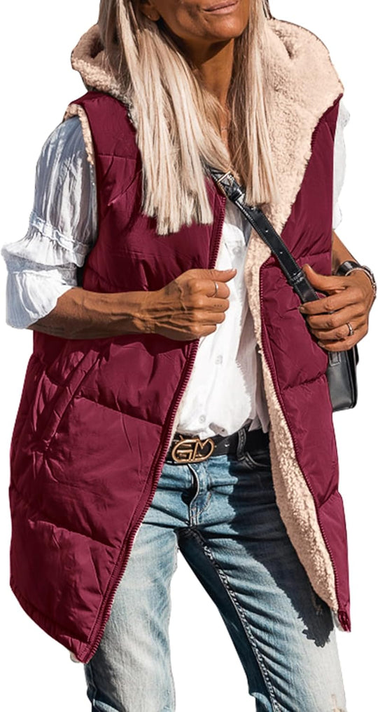 Kayleigh – Long Hooded Puffer Vest for Women